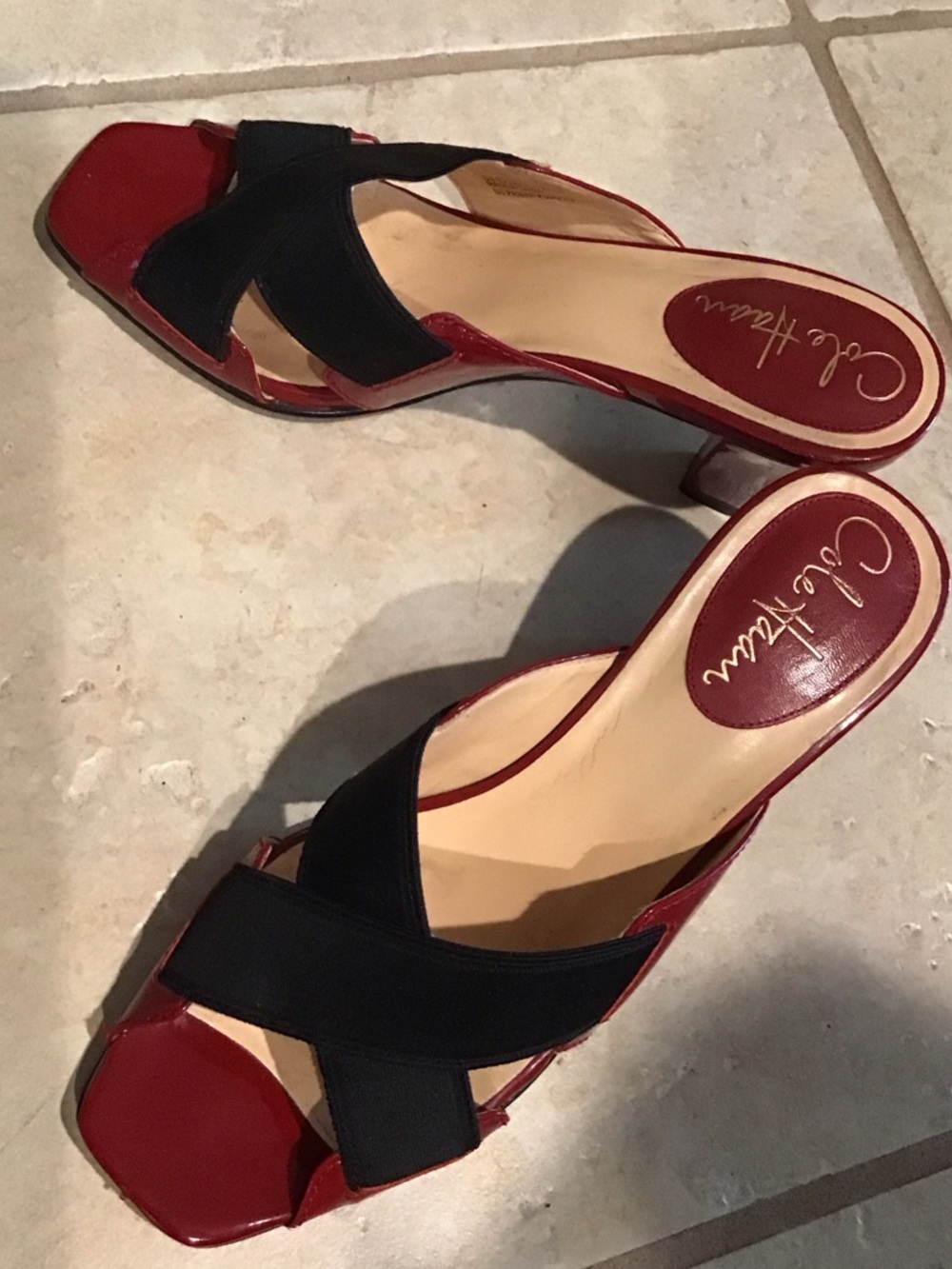 Cole Haan Red and Black Open-Toe Slide Mules